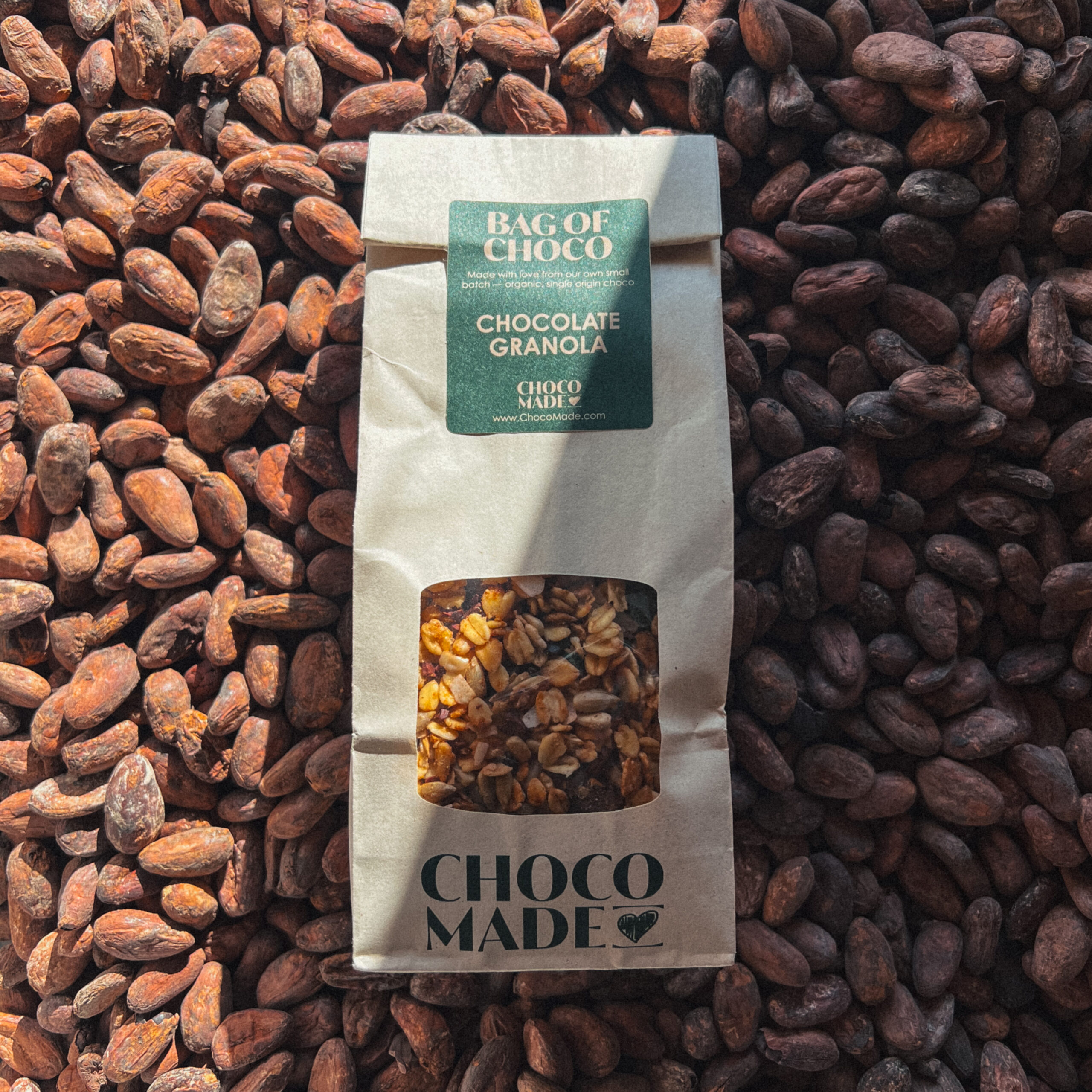 Choco sinaasappel cacaonibs granola